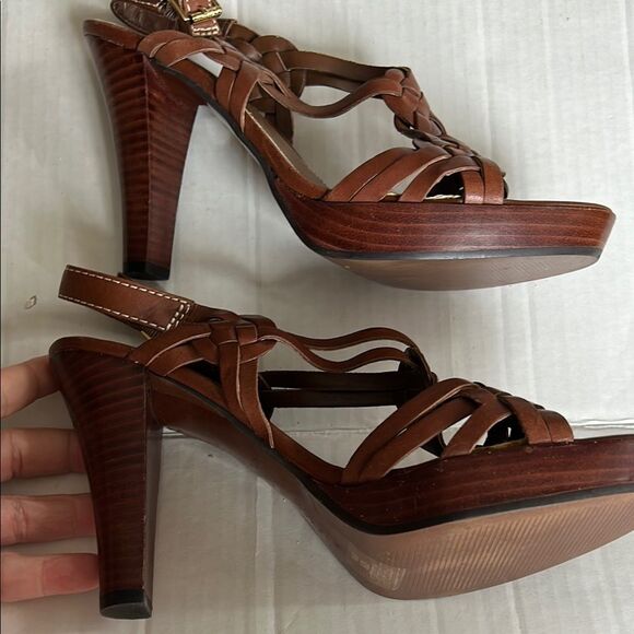 LAUREN RALPH LAUREN 9 Brown Woven Heeled Sandals Braided Slingback Open Toe - Picture 15 of 15